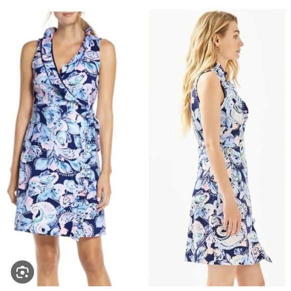 Lilly Pulitzer Dresses & Skirts - Lilly Pulitzer S Romee Wrap Dress Holy Flockamolie Ruffled Sleeveless Preppy